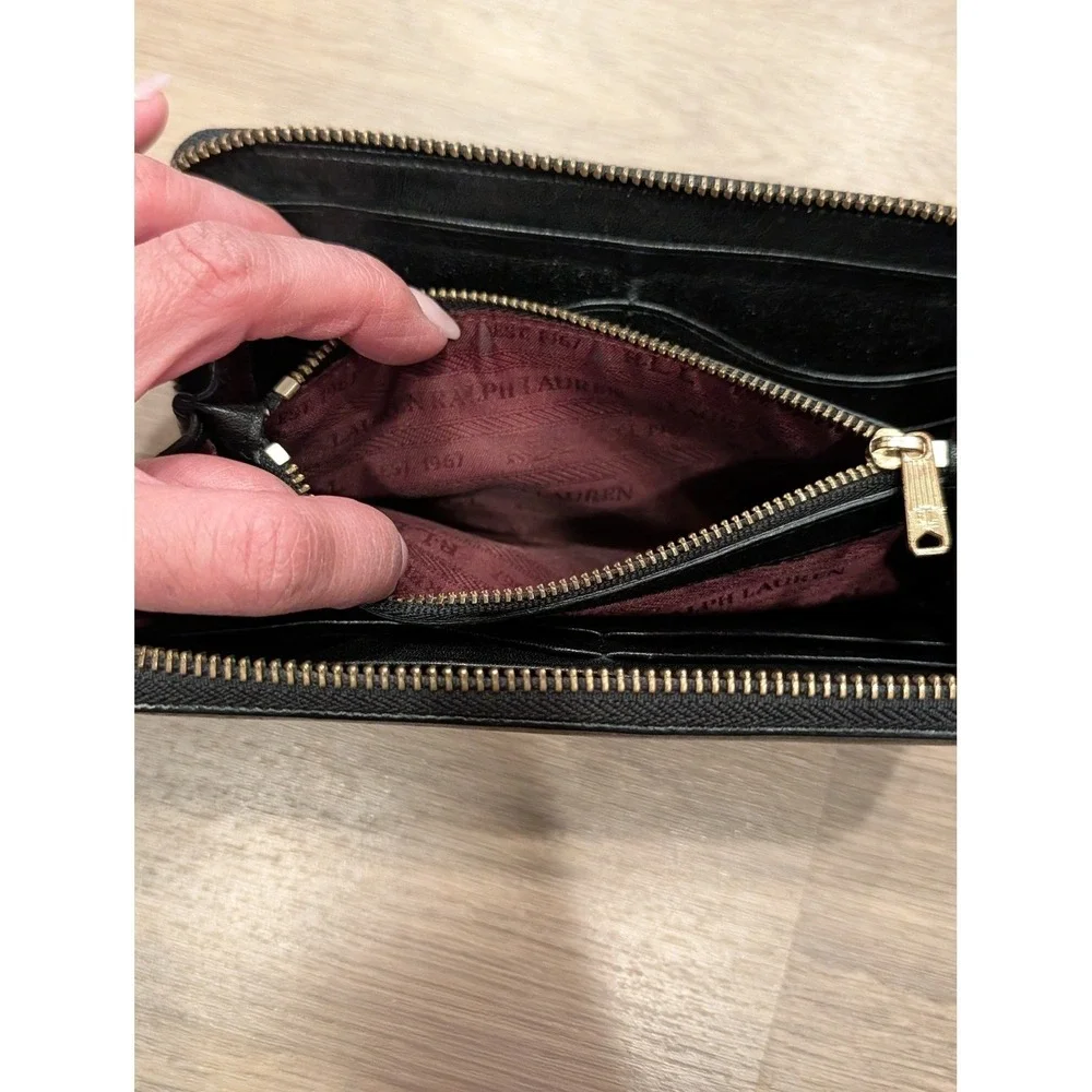 Vintage Style Classic RLL Ralph Lauren Black Leather Zip Wallet